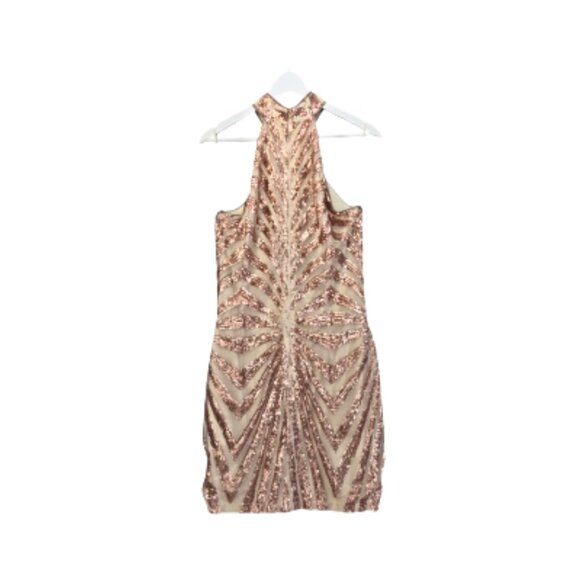 🎄✨Rose Gold Sequin Mini Dress Holiday / NYE Fits M–L - Picture 3 of 5